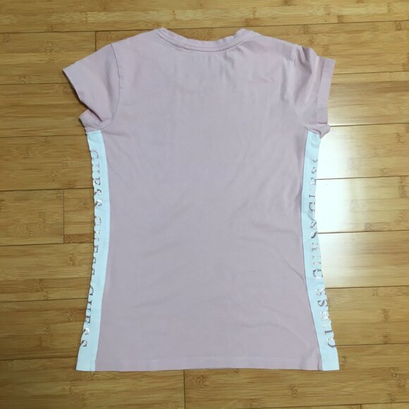 EUC Guess Factory Pink Leann Logo Stripe Crewneck Fitted Short Sleeve Tee - Picture 2 of 3